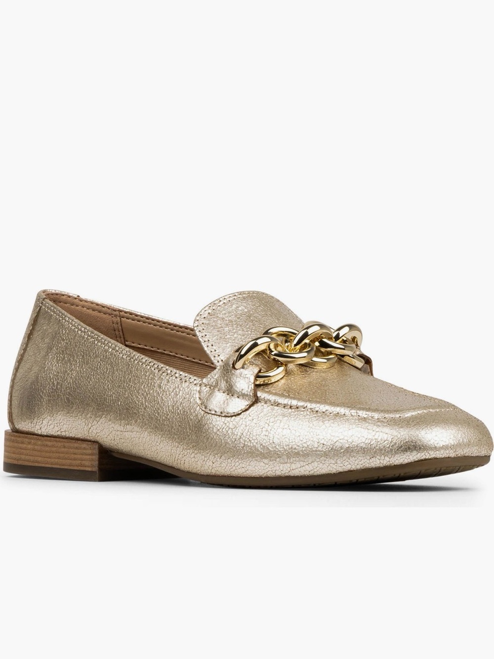 Donald Pliner Balinda Chain Loafers Platino Gold Leather 7.5, NWOT